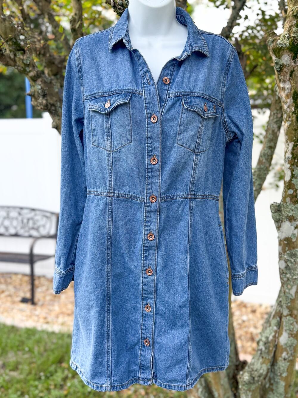 Frye Denim Shirt Dress Women’s Medium Button Front Long Sleeve Blue